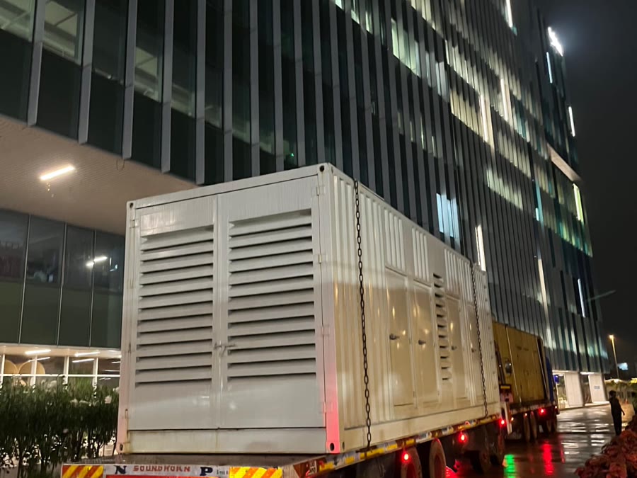 Excel Gentech emergency generator delivered at night to a corporate building